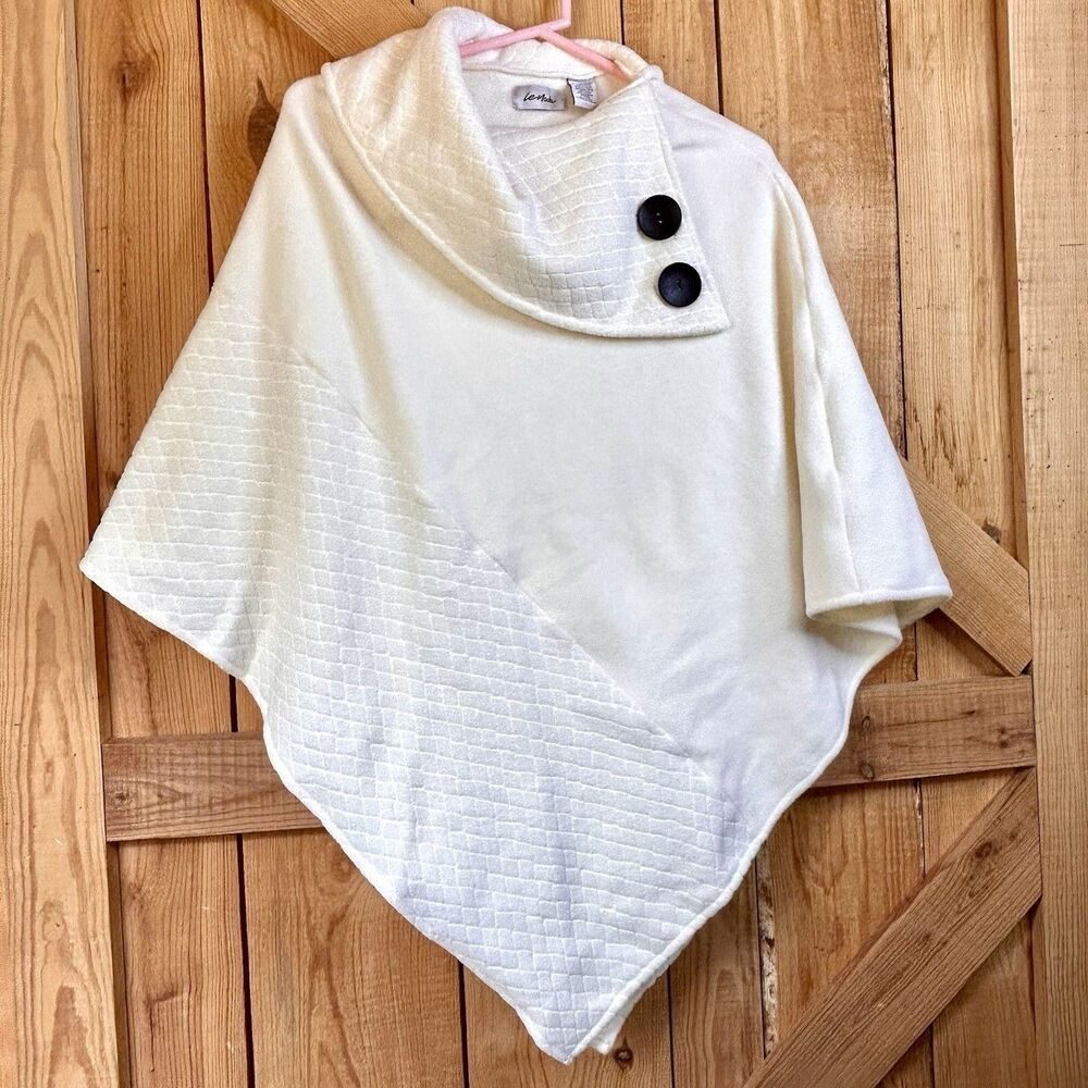 Le Moda Women's One-Size Winter White Fleece Poncho Jacket